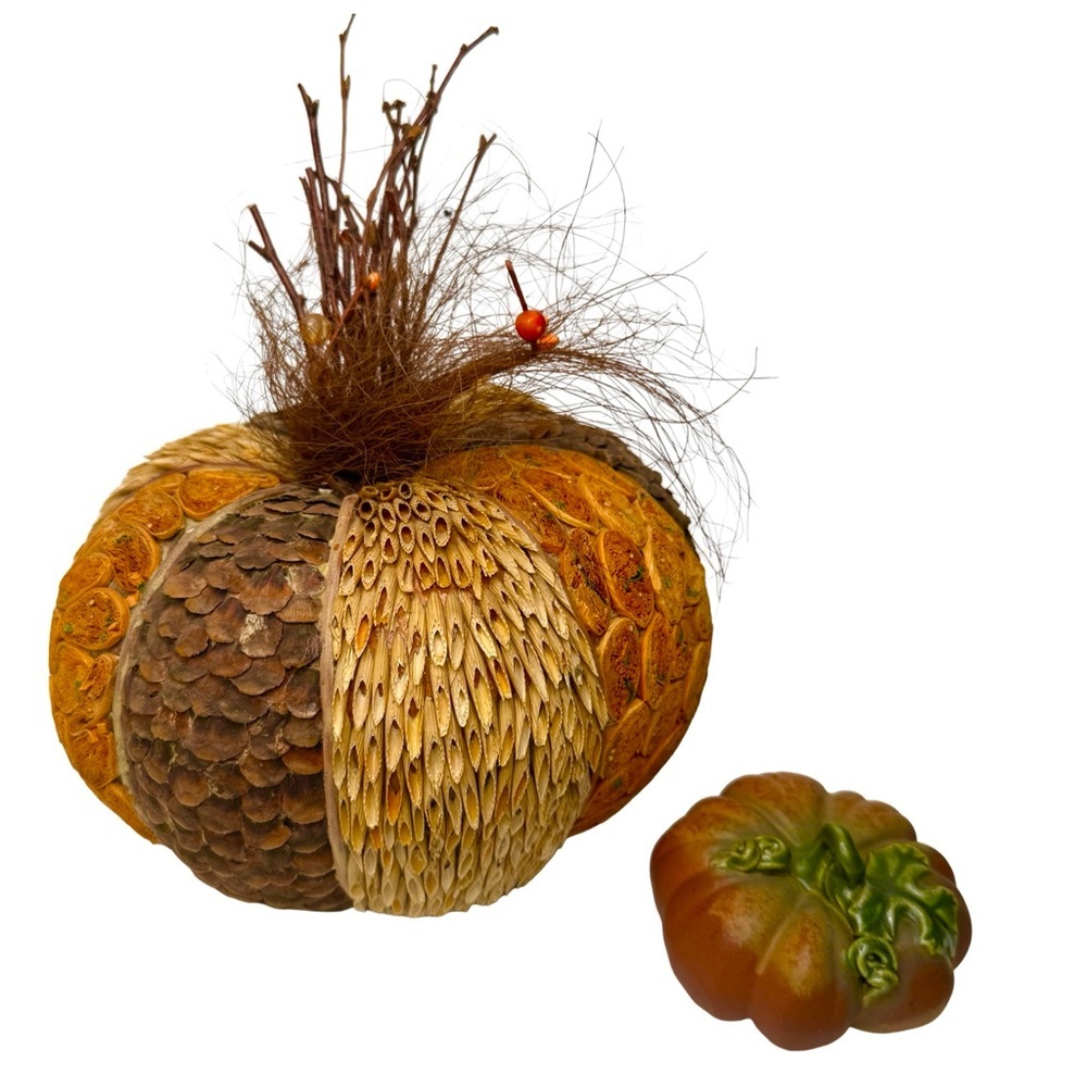 Set of 2 Decorative Pumpkins for Fall & Thanksgiving Tabletop Centerpiece Decor